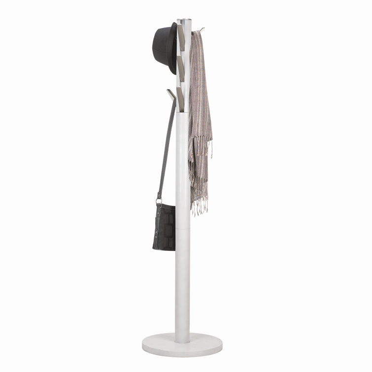 Sleek Flapper 9-Hook White Wooden Freestanding Coat Rack