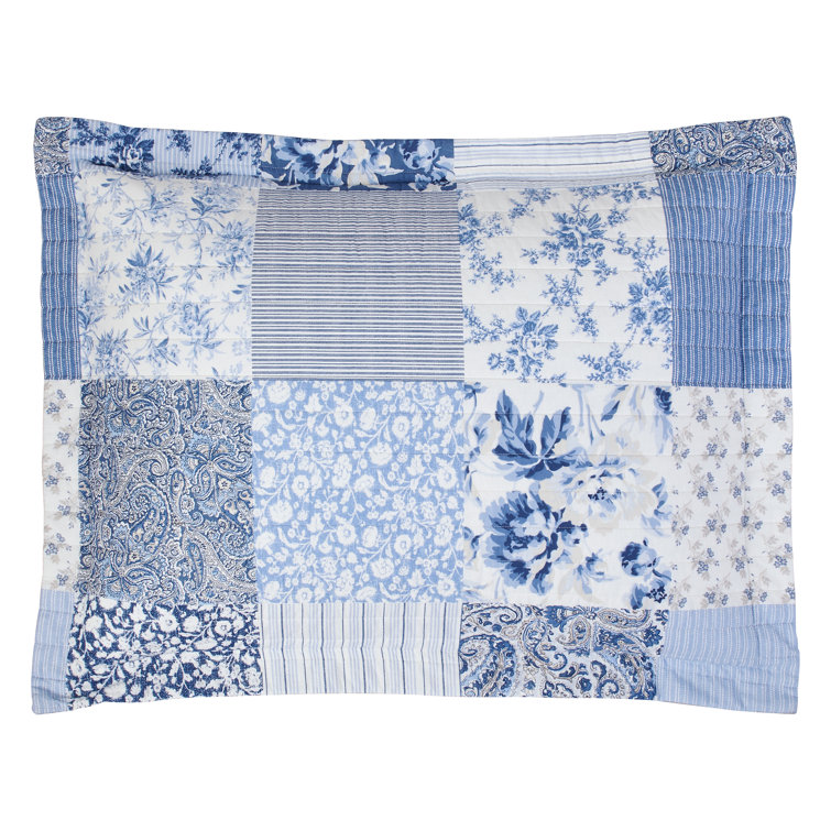 King Blue Cotton Reversible Patchwork Quilt Set