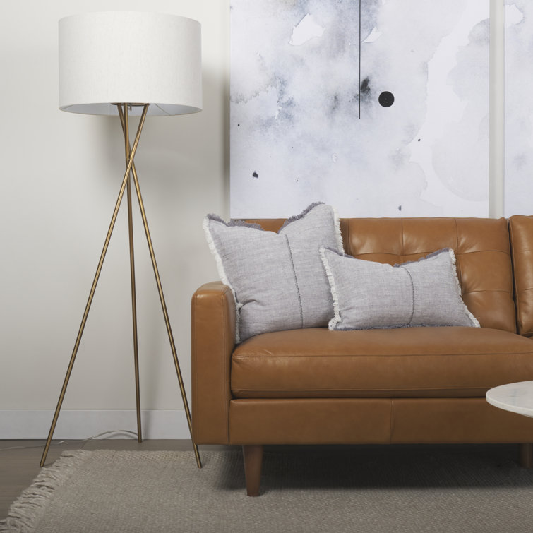 Olaf Tan Genuine Leather Tufted Sofa with Tapered Wood Legs