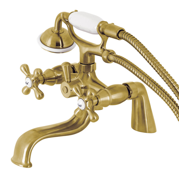 Brushed Brass Deck Mount Clawfoot Tub Faucet with Hand Shower