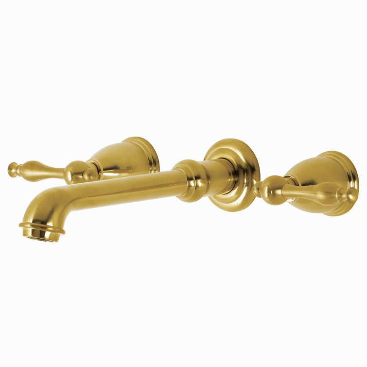 Brushed Brass Dual Handle Wall Mount Tub Faucet