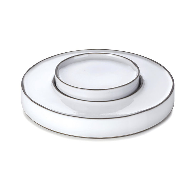 Handmade White Ceramic Decorative Plate with Black Edges