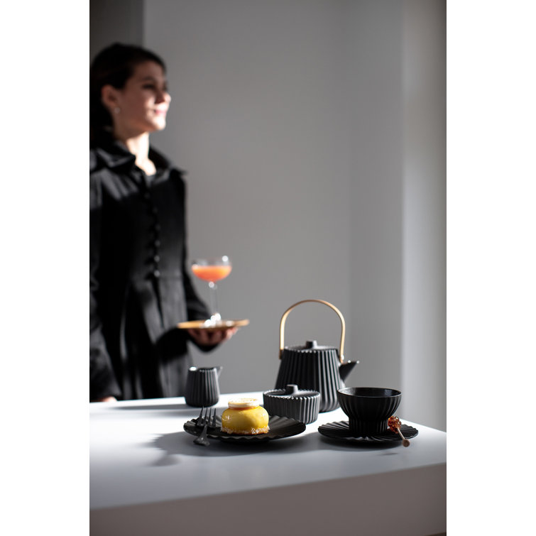 Elegant Black Ceramic Sugar Bowl with Lid