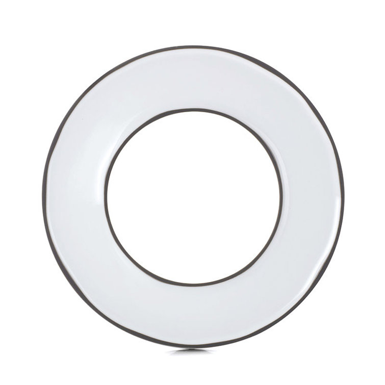 Handmade White Ceramic Decorative Plate with Black Edges