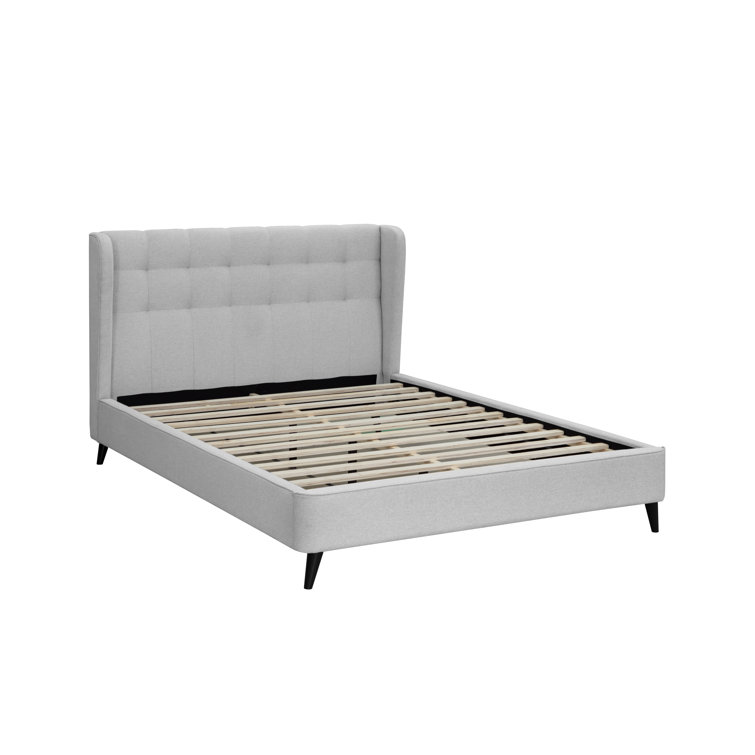 Light Gray Queen Upholstered Tufted Wingback Bed