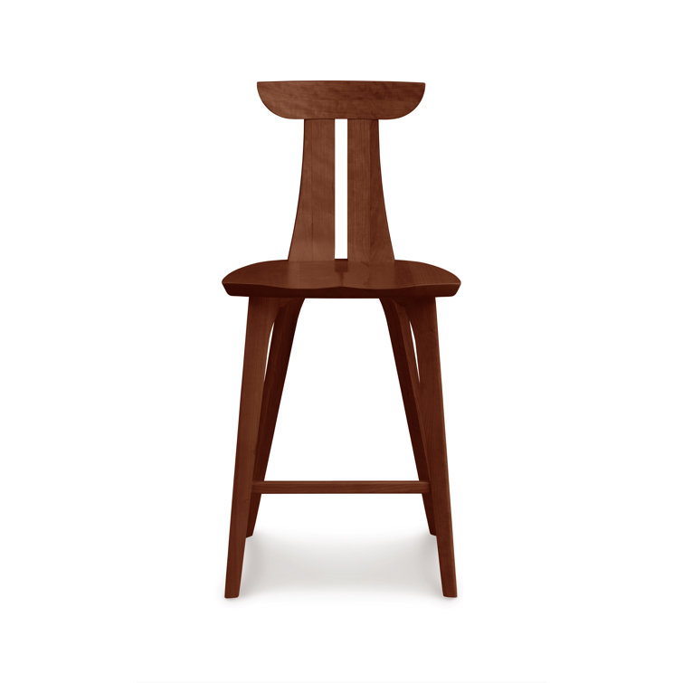 Elegant Cognac Cherry Solid Wood Counter Stool with Footrest