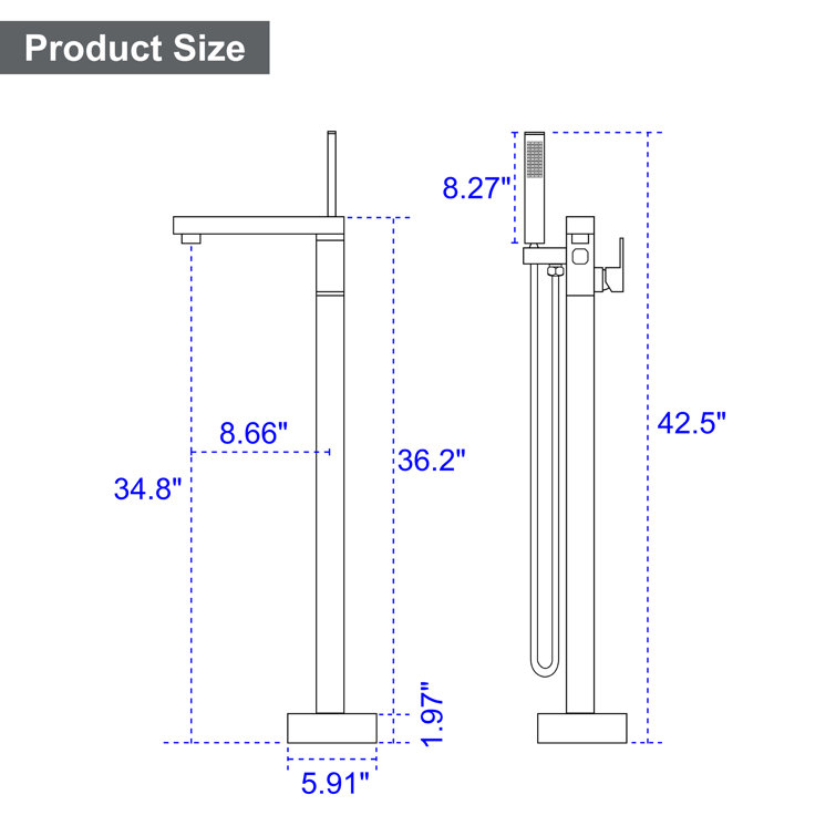 Brushed Gold Solid Brass Freestanding Tub Filler with Hand Shower