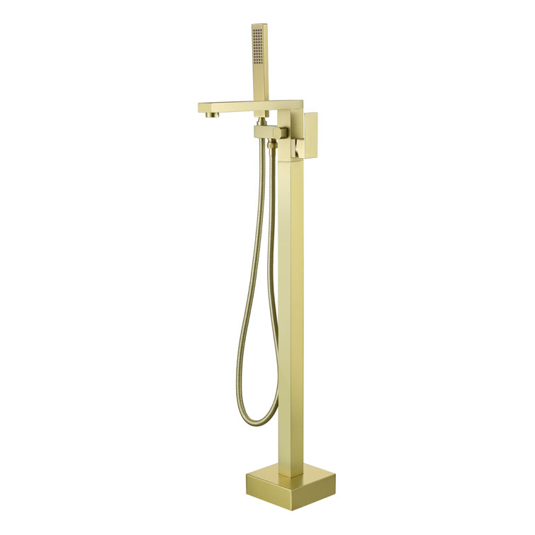 Brushed Gold Solid Brass Freestanding Tub Filler with Hand Shower