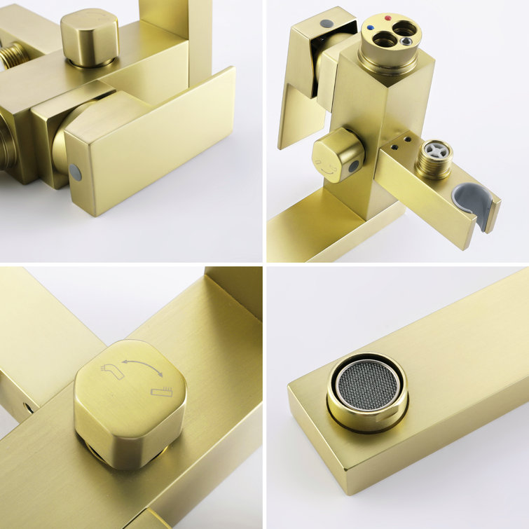 Brushed Gold Solid Brass Freestanding Tub Filler with Hand Shower