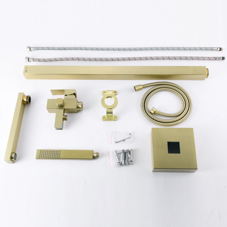 Brushed Gold Solid Brass Freestanding Tub Filler with Hand Shower