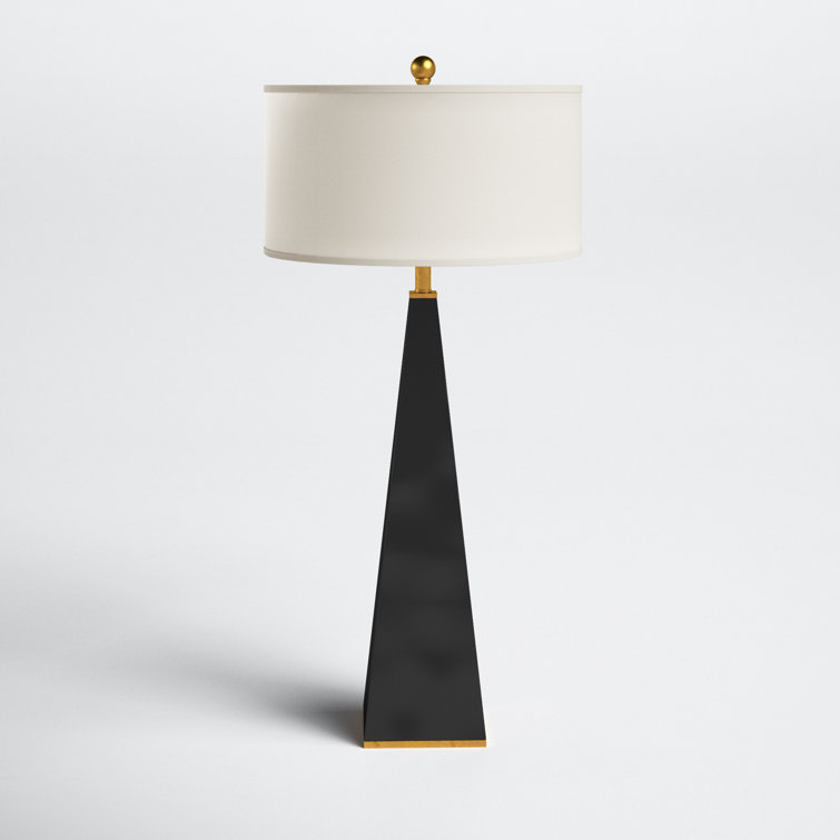 Elle Glossy Black Triangular Resin Table Lamp with White Linen Shade