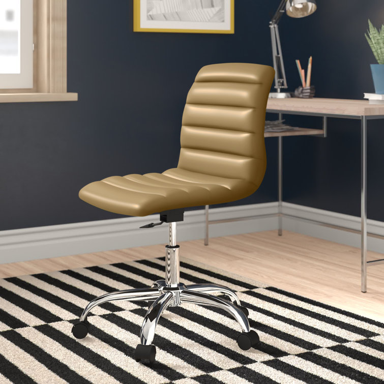 Tan Vinyl Armless Swivel Task Chair with Chrome Base