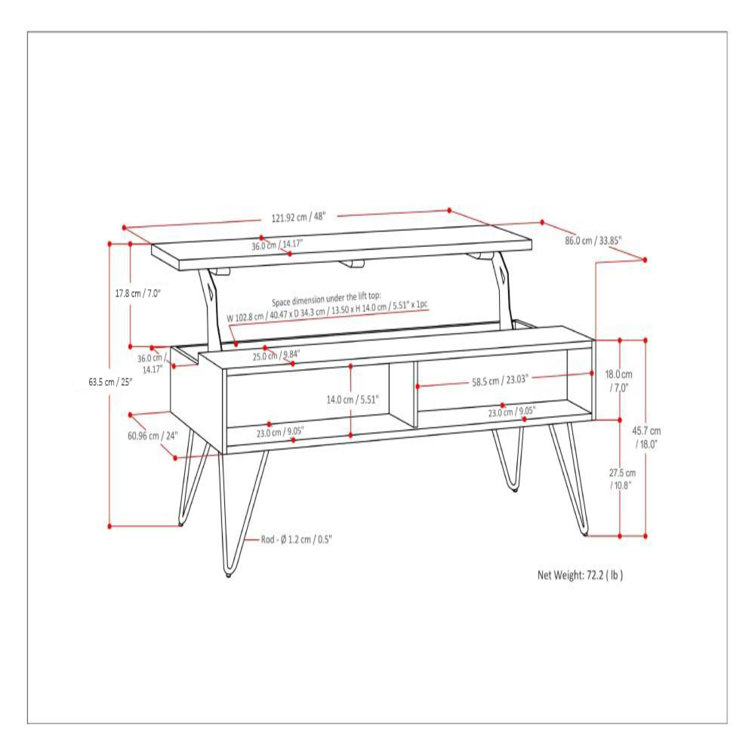 Ebony Hunter Solid Mango Wood Industrial Lift-Top Coffee Table