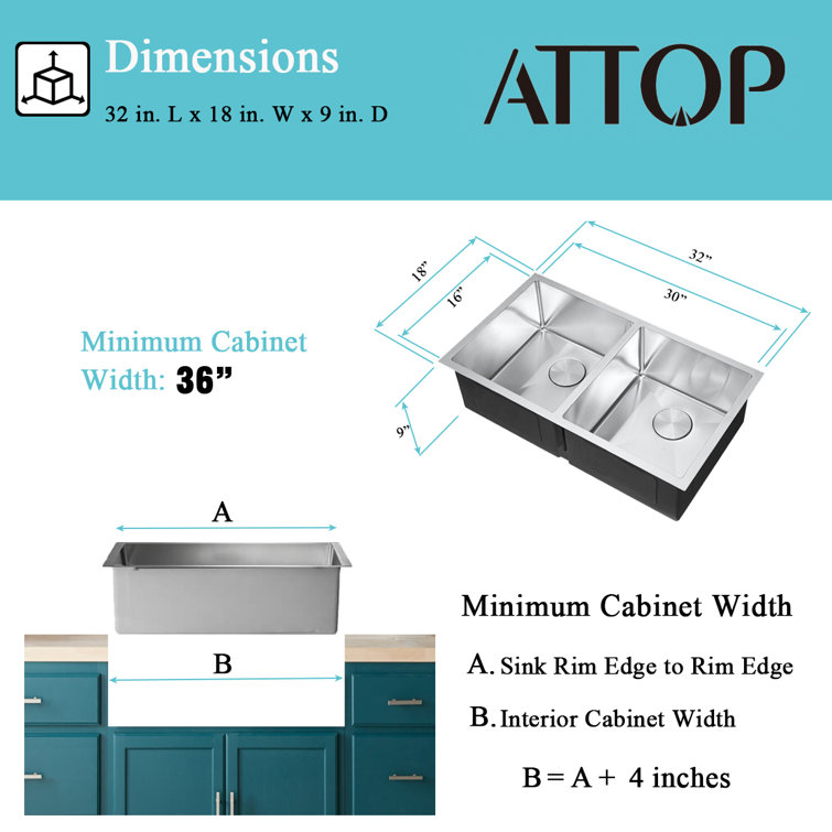 32'' Stainless Steel Double Bowl Undermount Kitchen Sink