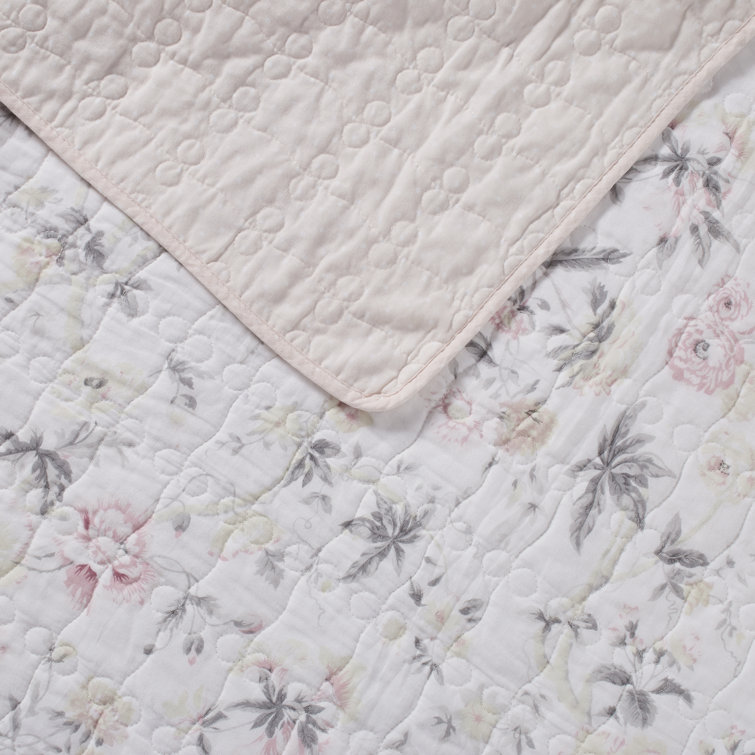 Vintage Cottage Pink & Gray Floral Cotton Quilt Set - Full/Queen