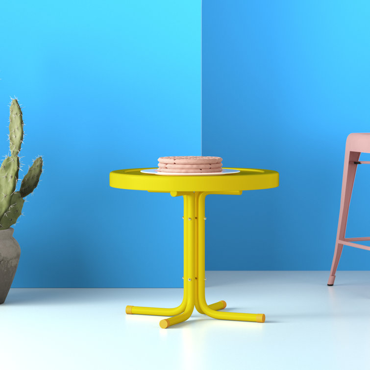 Bright Yellow Gloss Retro Metal Patio Side Table