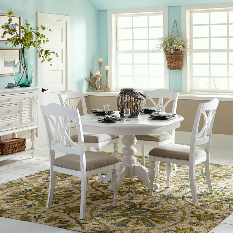 Oyster White Round Extendable Wood Dining Table