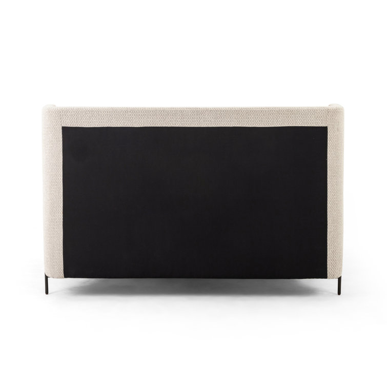 Queen Gunmetal and Oatmeal Upholstered Metal Bed with Slats