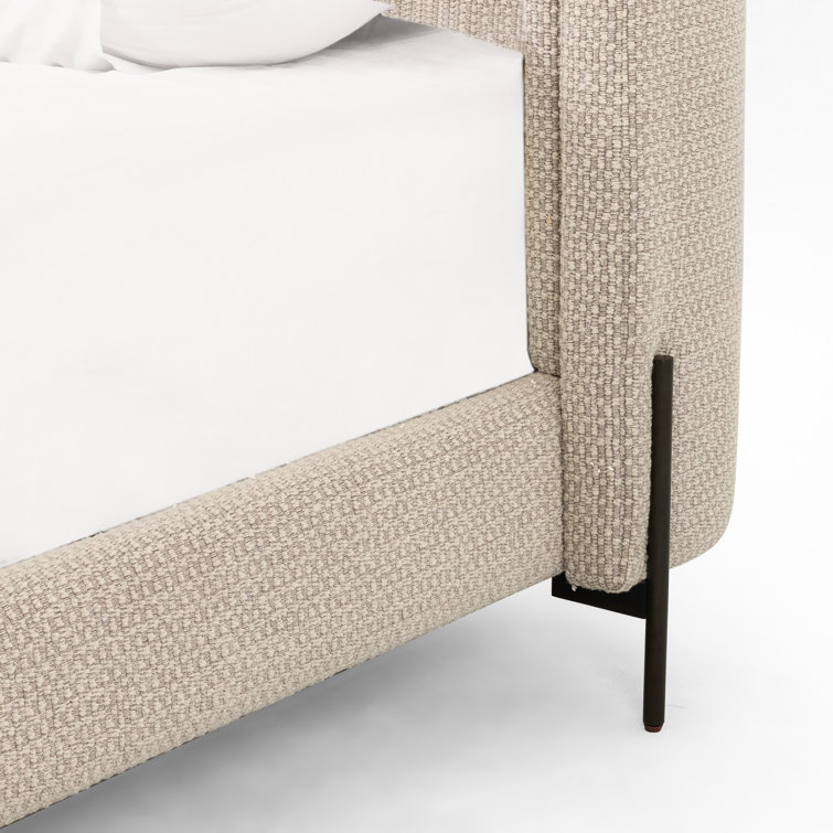 Queen Gunmetal and Oatmeal Upholstered Metal Bed with Slats