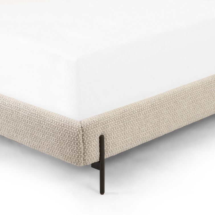 Queen Gunmetal and Oatmeal Upholstered Metal Bed with Slats