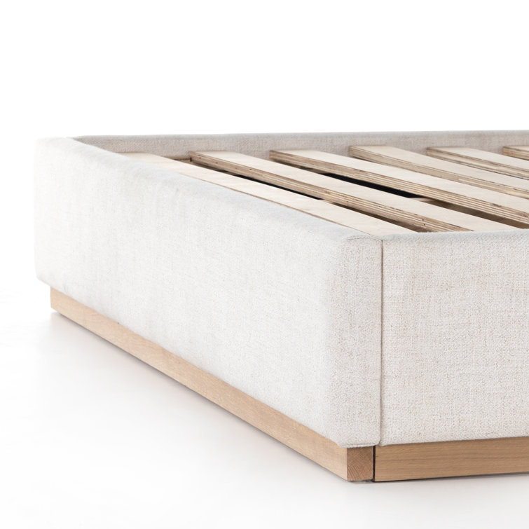 King Cream Upholstered Bed with Oak Frame and Headboard