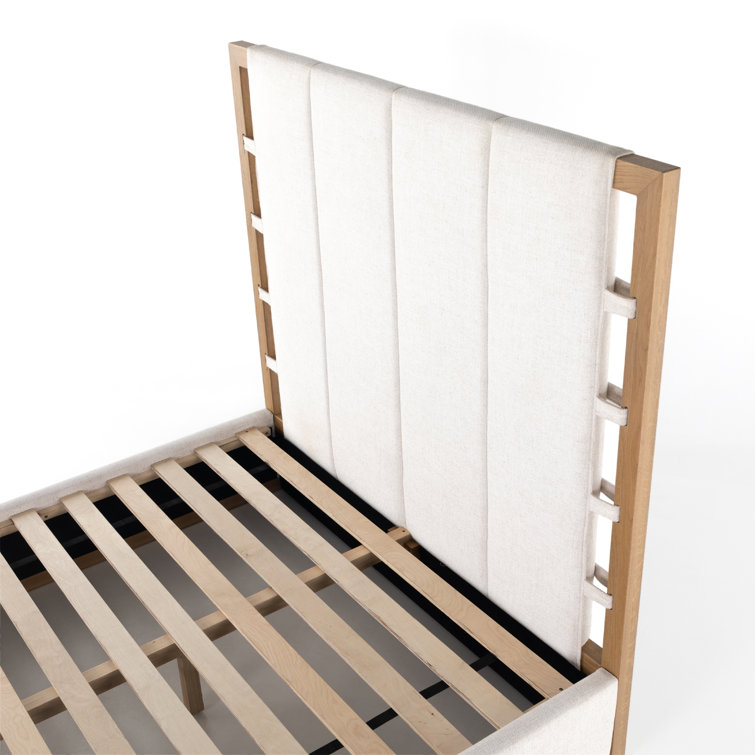 King Cream Upholstered Bed with Oak Frame and Headboard
