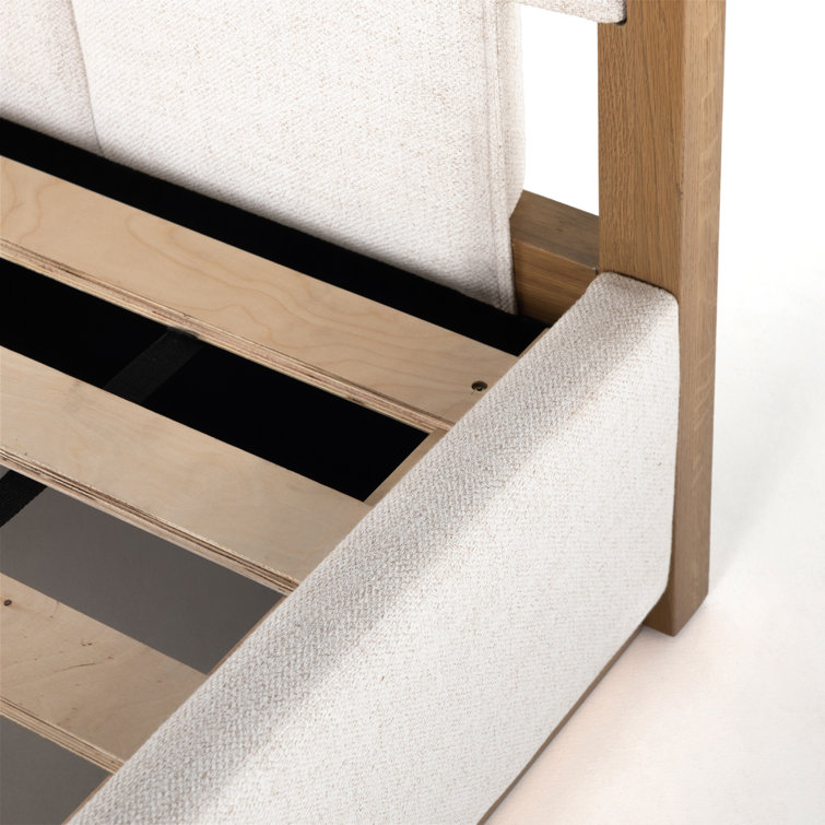 King Cream Upholstered Bed with Oak Frame and Headboard