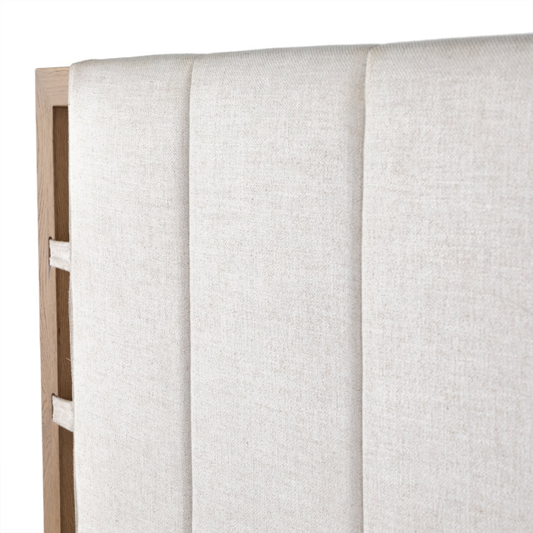 King Cream Upholstered Bed with Oak Frame and Headboard