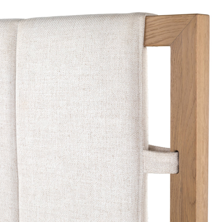 King Cream Upholstered Bed with Oak Frame and Headboard