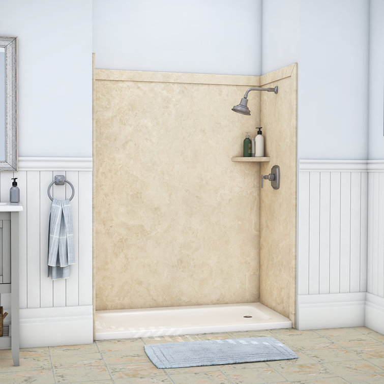 Royale 60" x 36" x 80" Creme Travertine Glue Up Alcove Shower Wall Surround