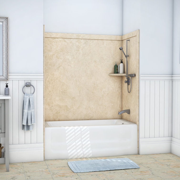 Elite 60" Creme Travertine Alcove Bathtub Surround Kit
