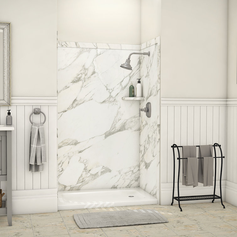 Calcutta Gold Marble 48"W x 36"D x 80"H Alcove Shower Surround