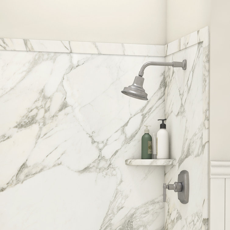 Calcutta Gold Marble 48"W x 36"D x 80"H Alcove Shower Surround