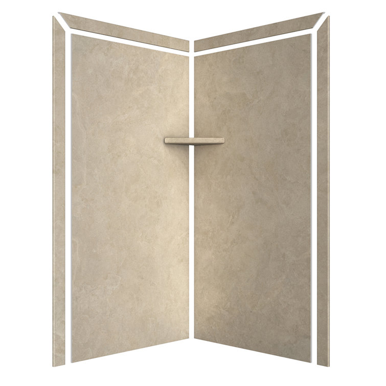 Splendor Creme Travertine Corner Shower Kit with Shelf
