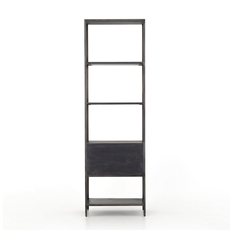 Contemporary Black Wash Poplar Bookshelf with Leather Pulls