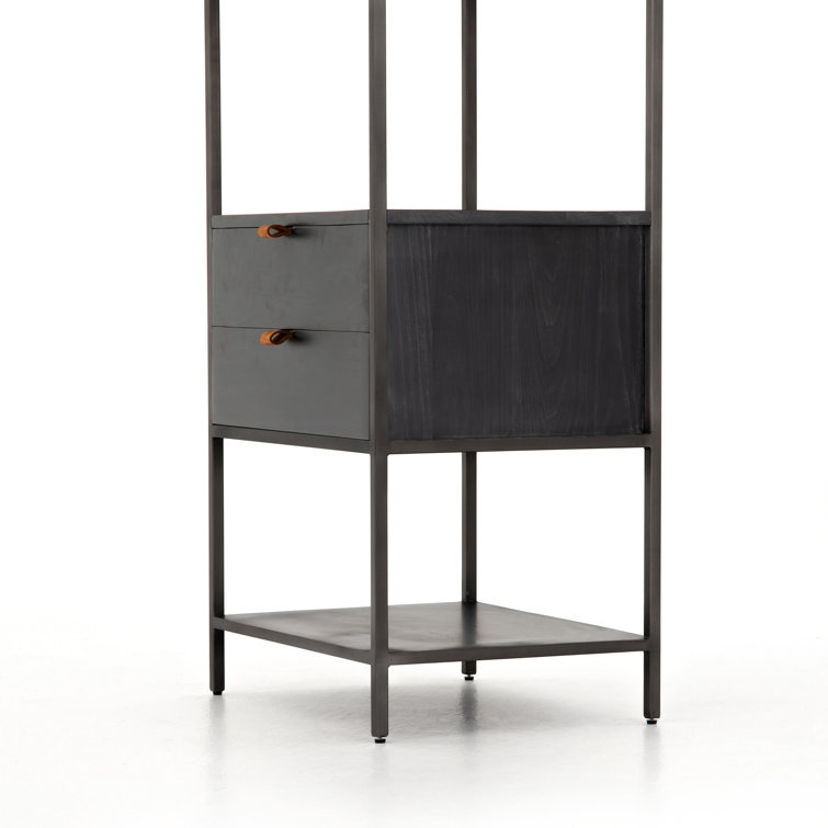 Contemporary Black Wash Poplar Bookshelf with Leather Pulls