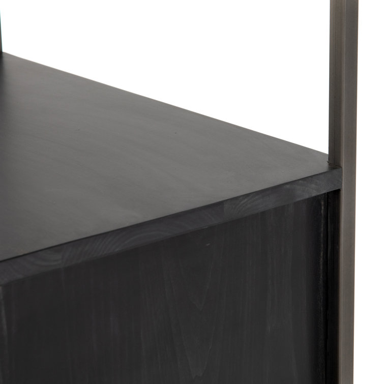 Contemporary Black Wash Poplar Bookshelf with Leather Pulls