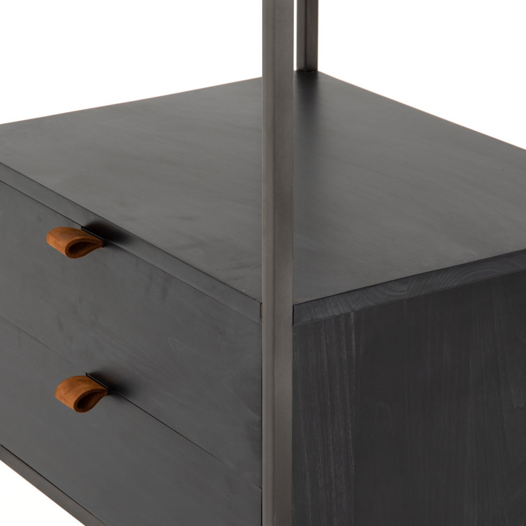 Contemporary Black Wash Poplar Bookshelf with Leather Pulls