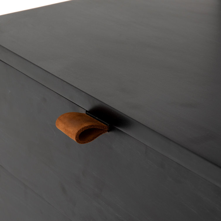 Contemporary Black Wash Poplar Bookshelf with Leather Pulls