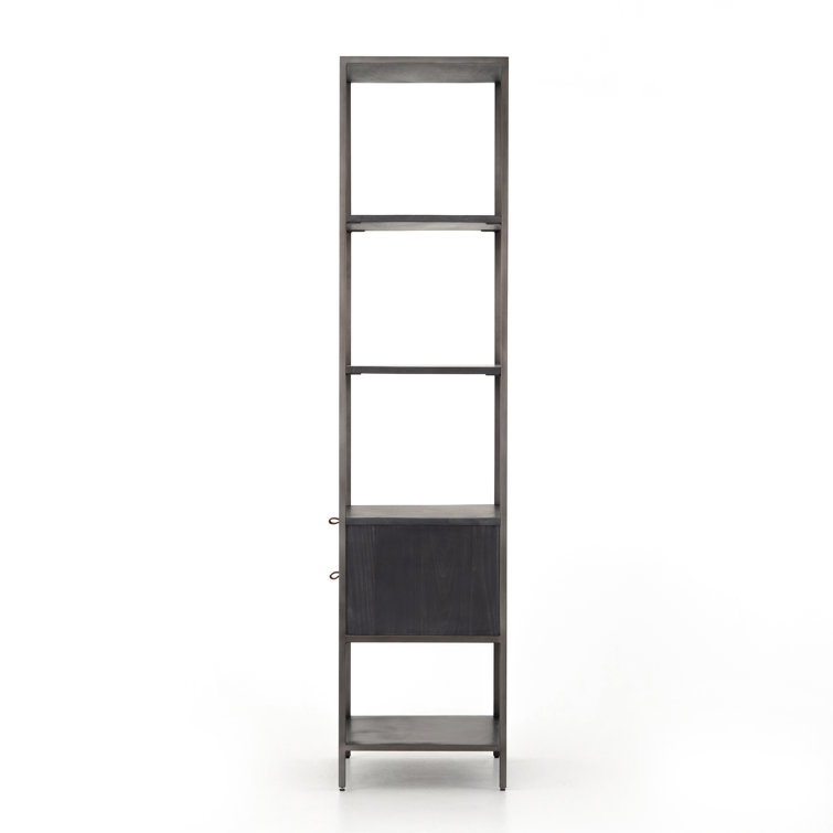Contemporary Black Wash Poplar Bookshelf with Leather Pulls