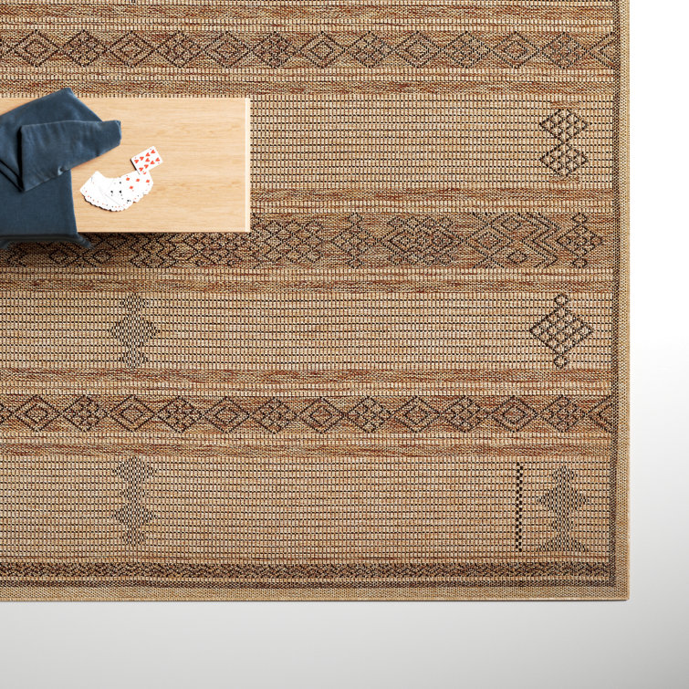 Ava Beige and Brown Geometric Machine Woven Rug