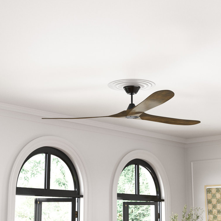 Matte Black and Dark Walnut 52" Solid Wood Ceiling Fan with Remote