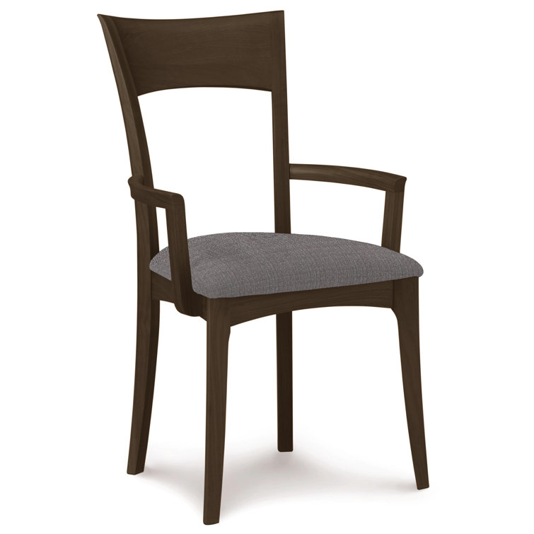 Coffee Leather Upholstered Arm Chair with Smoke Cherry Wood Frame