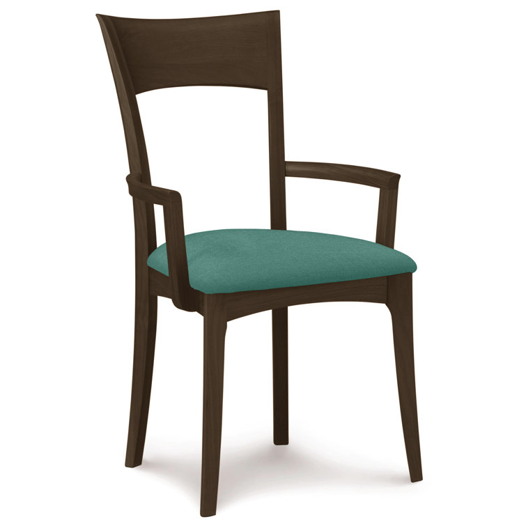 Coffee Leather Upholstered Arm Chair with Smoke Cherry Wood Frame