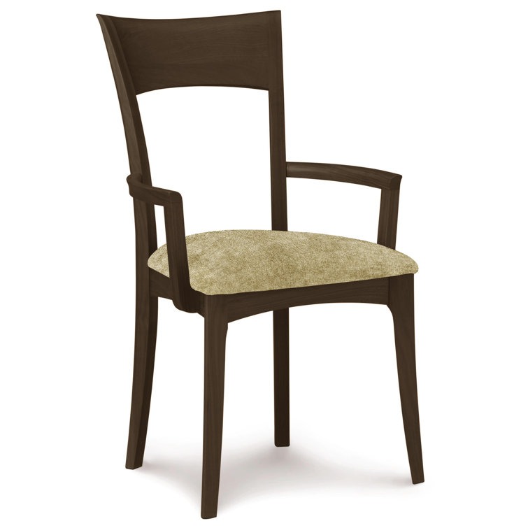Coffee Leather Upholstered Arm Chair with Smoke Cherry Wood Frame