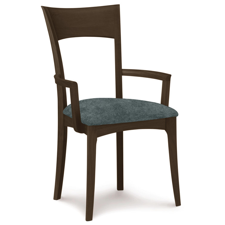 Coffee Leather Upholstered Arm Chair with Smoke Cherry Wood Frame