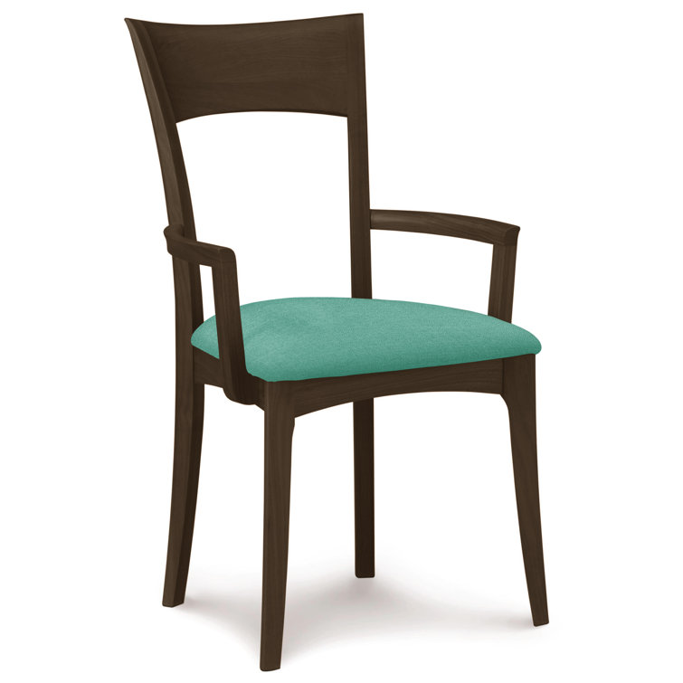 Coffee Leather Upholstered Arm Chair with Smoke Cherry Wood Frame