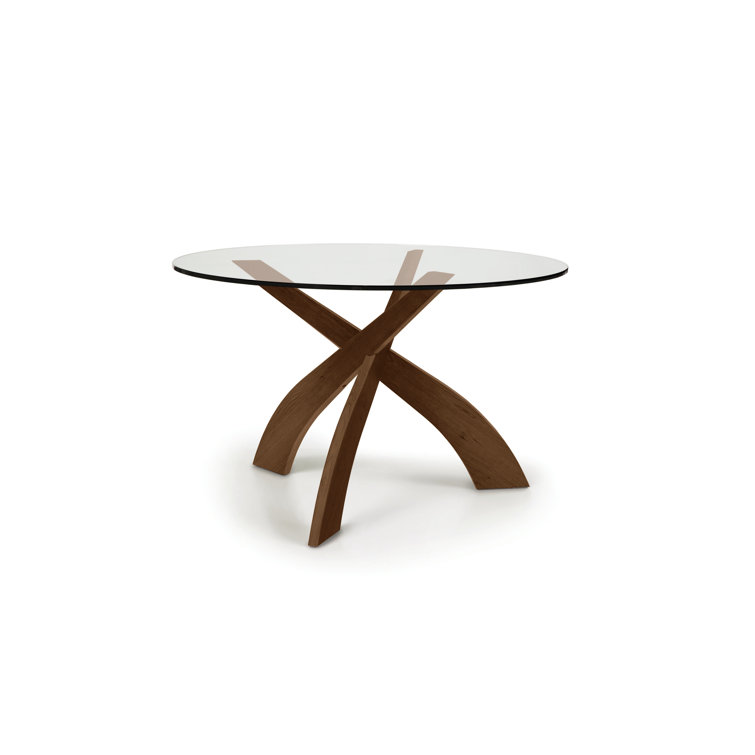 48" Round Glass Top Dining Table with Natural Walnut Base