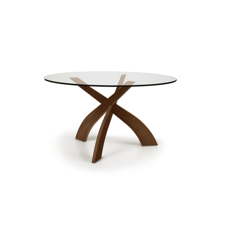 54" Round Glass Top Dining Table with Walnut Base