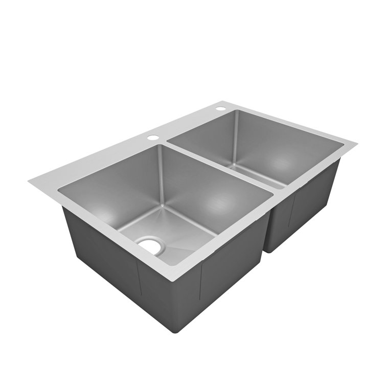 Sinber 33" Stainless Steel Double Bowl Drop-In Kitchen Sink